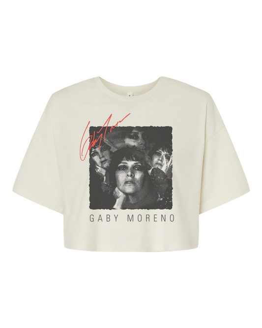Gaby Moreno Faces Cropped T-Shirt - Vintage White tour shirt 2025